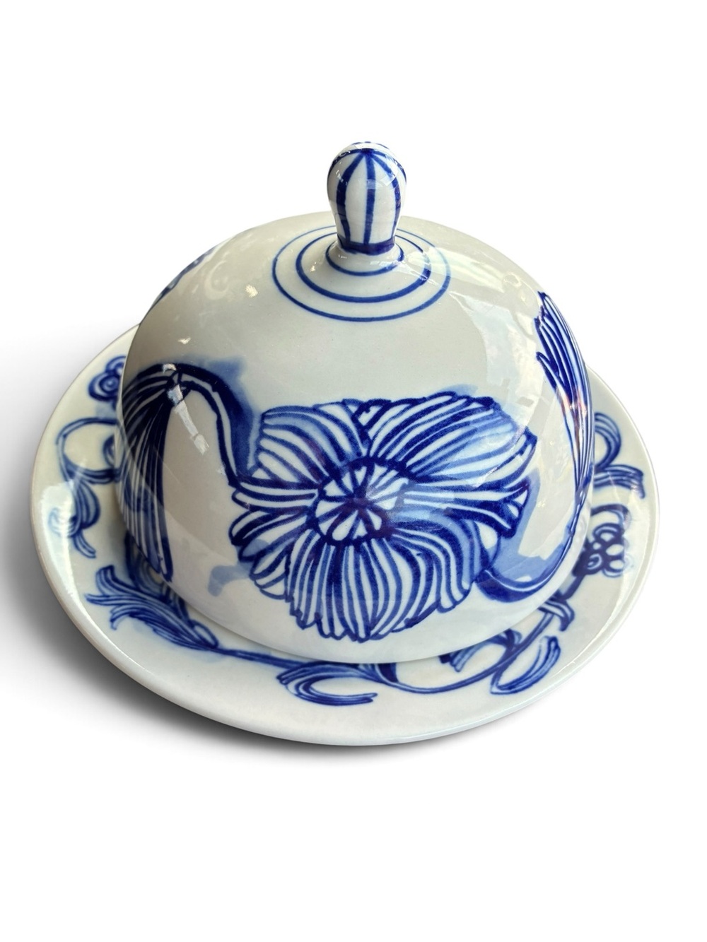 Ruan Hoffman Anthropologie Domed Butter Dish Jardin Des Plantes Love Blue Delft